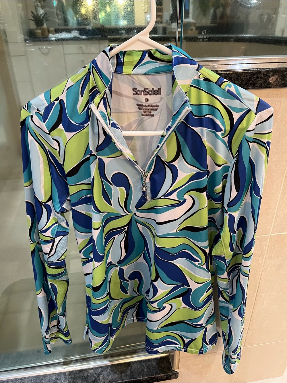 SunSoleil Women's Long Sleeve Zip Pullover - Blue & Green Swirl